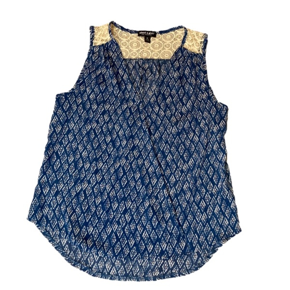 Sheet Blue and Cream White Lace Sleeveless Blouse